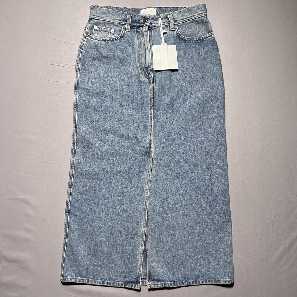 Loulou Studio Rona Denim Midi Skirt Womens Medium Blue Organic Cotton Made Italy